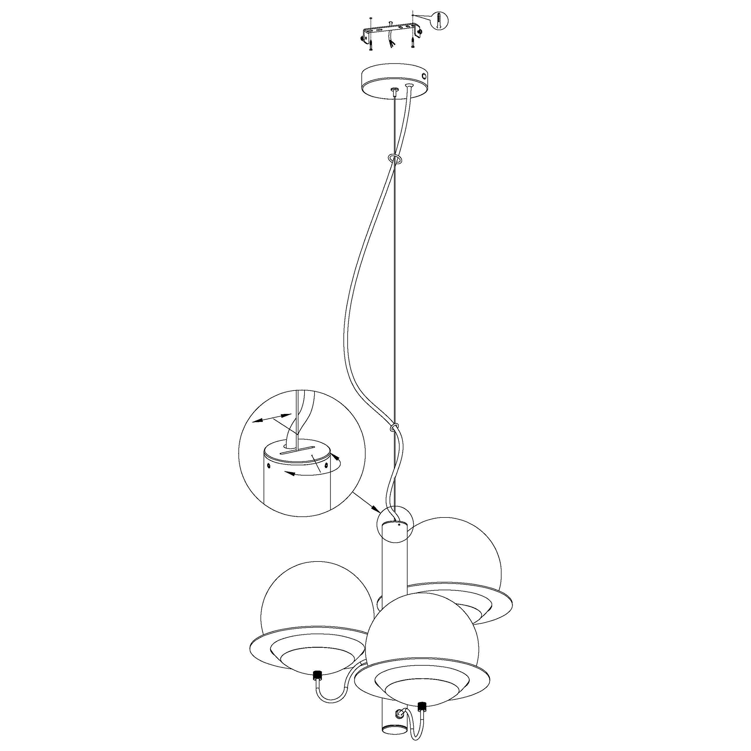 EGLO lampada a sospensione Sabalete, 3 luci, design moderno, acciaio | e vetro nero, bianco opalino, per tavolo da pranzo e soggiorno, portalampada E27