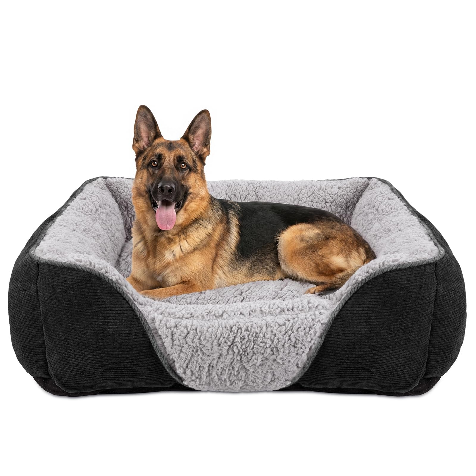JOEJOY Extra Large Dog Bed, Waterproof Lamb Fleece XXL Dog Bed With Nonskid Bottom, Washable Grey Bed For Labrador, German Shepherd, 89x64x23cm(Black)