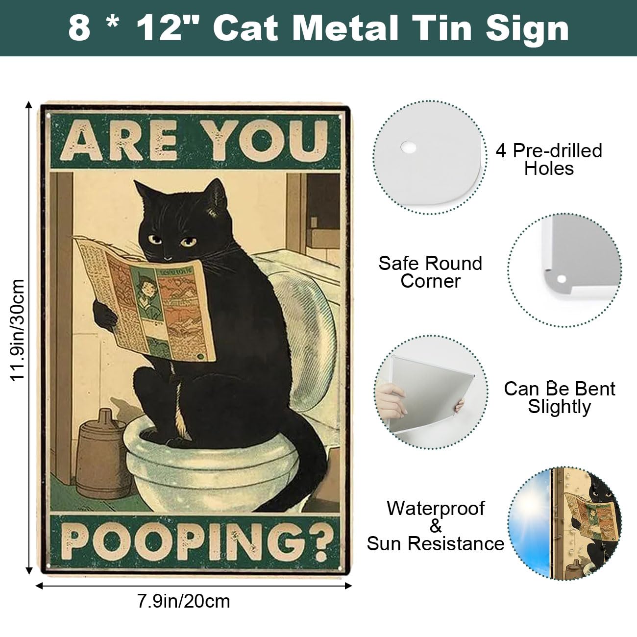 Metalowy plakat w stylu vintage, 'Are You Pooping' blaszany znak toaletowy sztuka ścienna retro dekoracja kota, zabawna plakietka plakat sztuka ścienna druk dekoracja 20 x 30 cm prezent dla