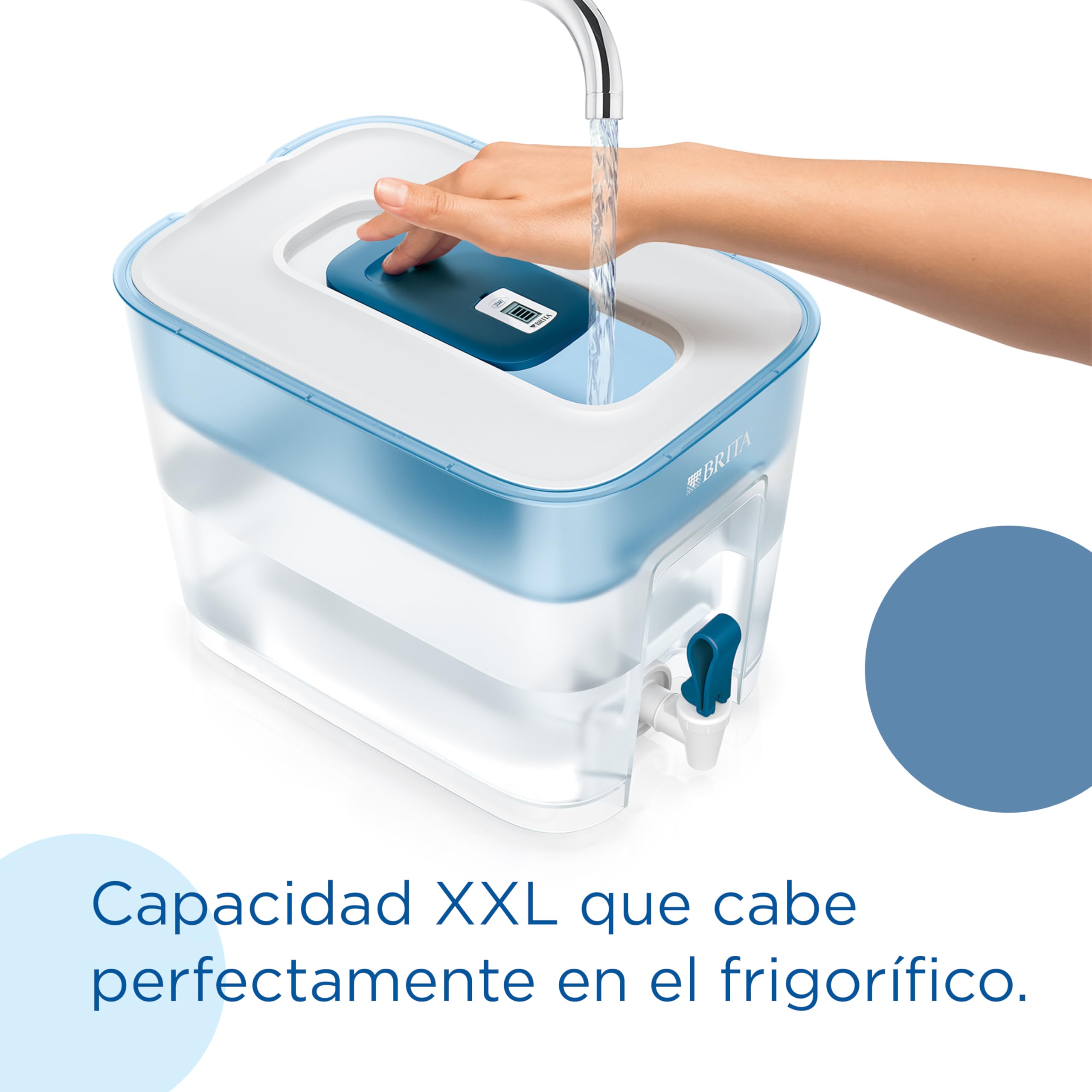 BRITA Depósito filtrante Flow XXL (8,2 l) incl. 1x cartucho MAXTRA PRO All-in-1: Dispensador adaptable al frigorífico para familias y oficinas, que reduce cloro, cal e impurezas.