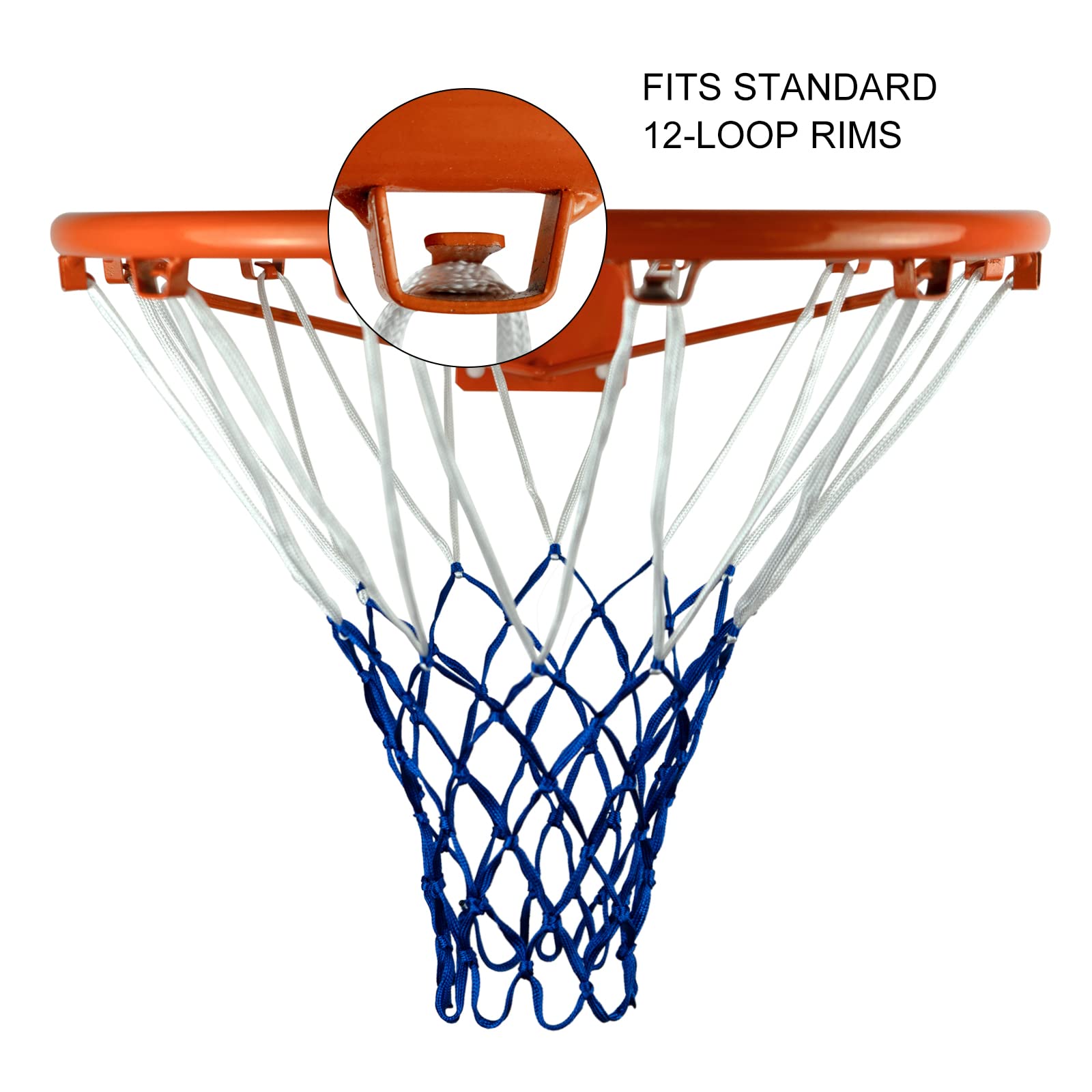 Sanung Basketballnetz, verschleißfestes Polyester-Basketballnetz, Ersatz für den Heimgebrauch, passend für Basketballkorb in Standardgröße, leichtes 12 Schlaufen, einfach einzurichten, 2er-Set