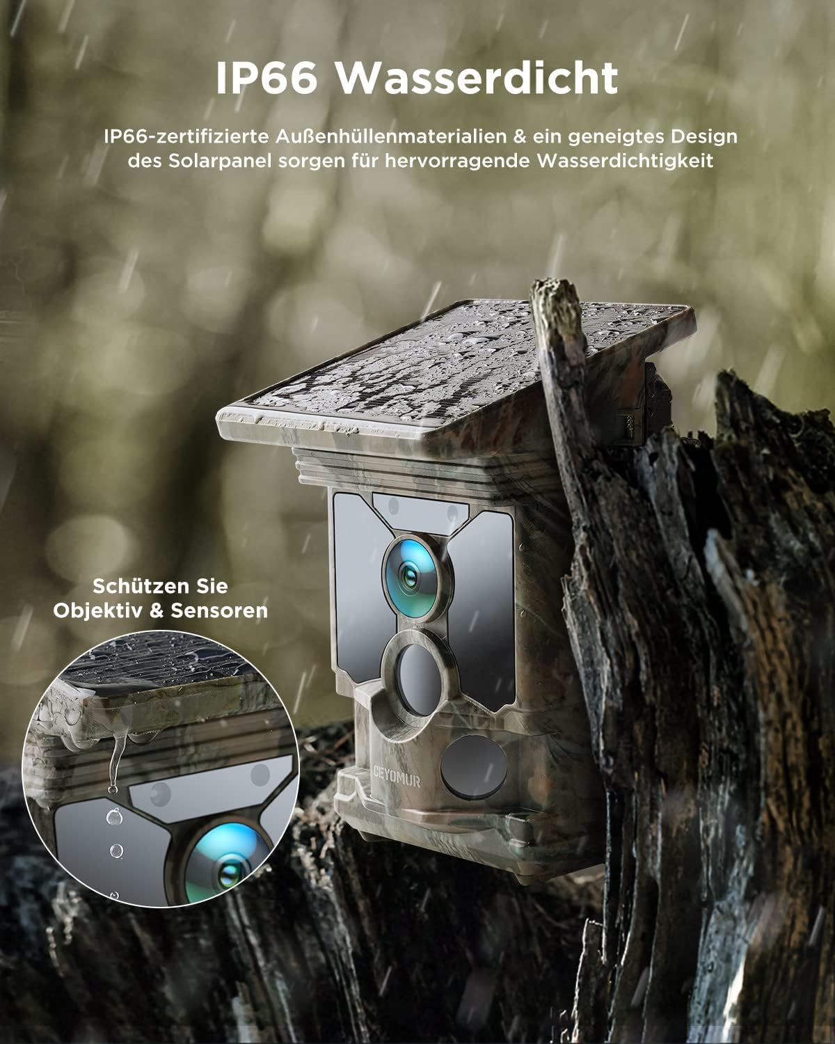 CEYOMUR Solar WLAN Bluetooth Wildkamera Handyübertragung, 4K 30fps 46MP Jagdkamera, mit Bewegungsmelder Nachtsicht IP66 Wasserdicht für Wildtier Überwachung mit U3 32GB Micro SD-Karte