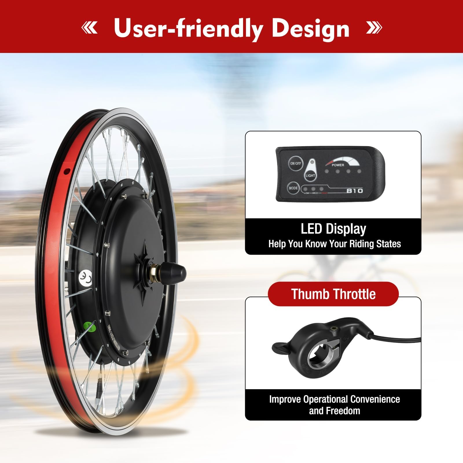 20 Zoll Ebike Umbausatz,48V 1000W Hinterrad/Vorderrad Umbausatz Kit für Brushless Nabenmotor,Elektrofahrrad Umbausatz Ebike Conversion Kit mit LED Display,Integrierte Controller (48V 1000W Hinterrad)