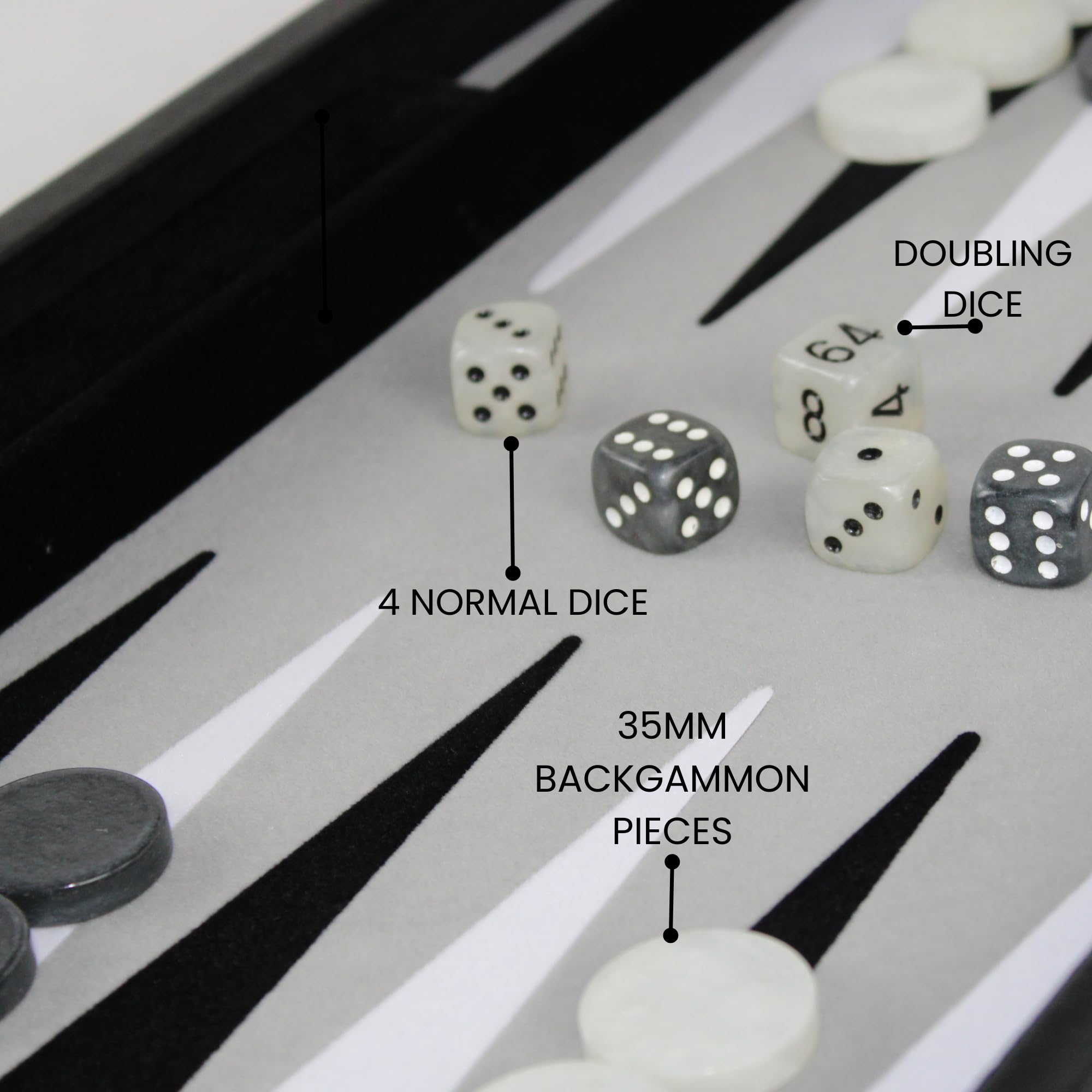 Set Backgammon in Pelle Grafene Grigio 45,7 cm