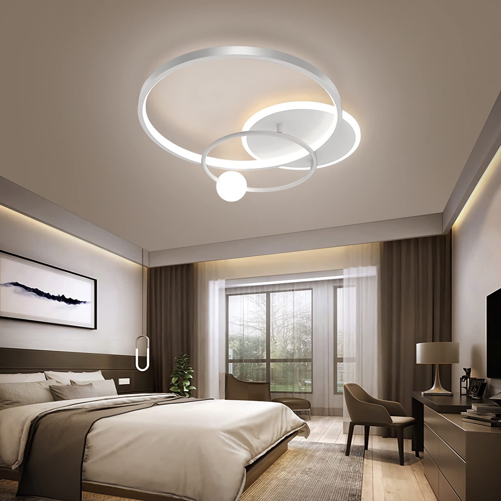 LED Ceiling Light Dimmable Work Room Ceiling Lamp Living Room Modern Pendant Lamp LED Ceiling Lamp with Remote Control for Bedroom Kids Room Kitchen Office Lamp (White, L52cm)