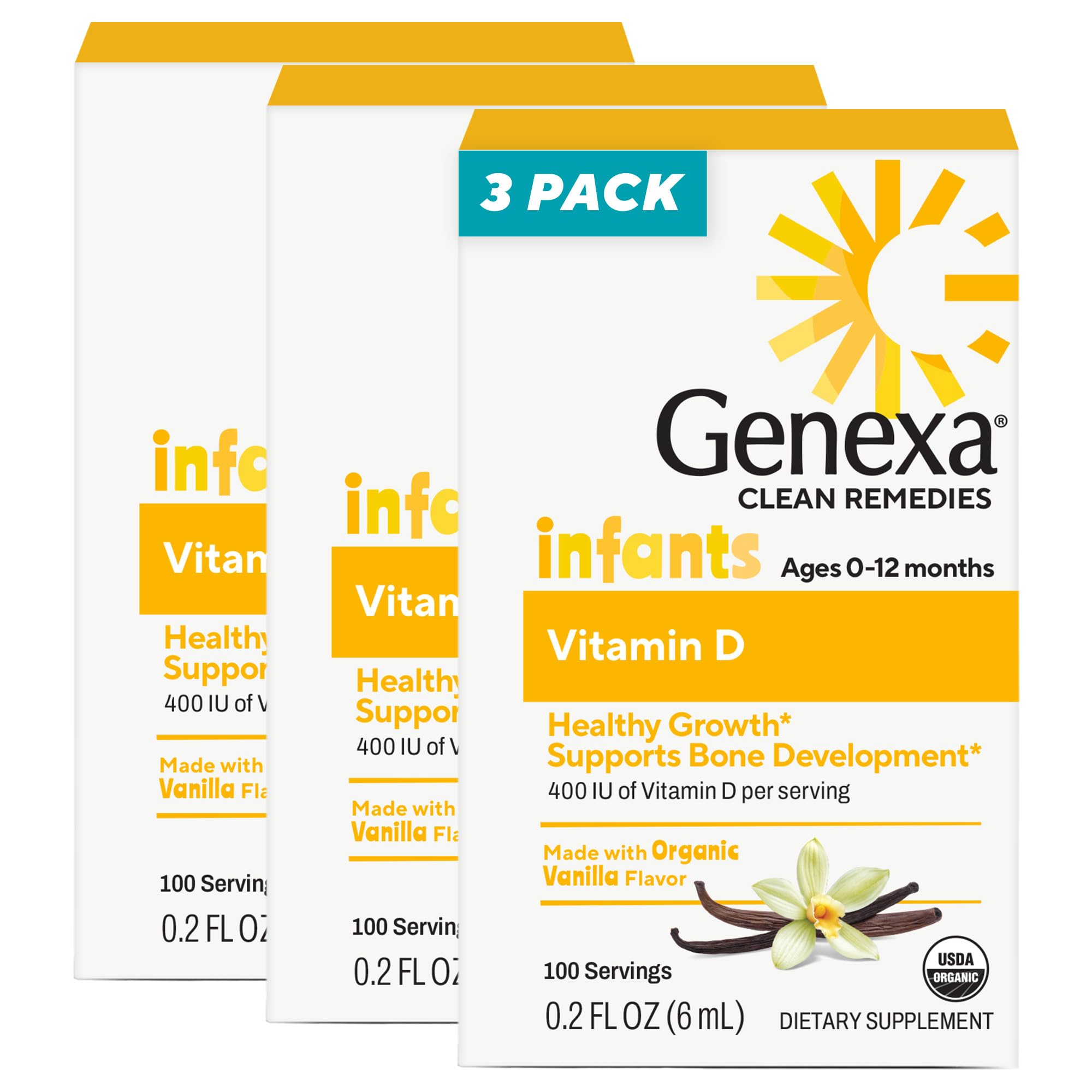 Genexa Infants’ Vitamin D Drops - 270 Servings (3pk) - Promotes Healthy Growth - Organic, Gluten Free & Non-GMO