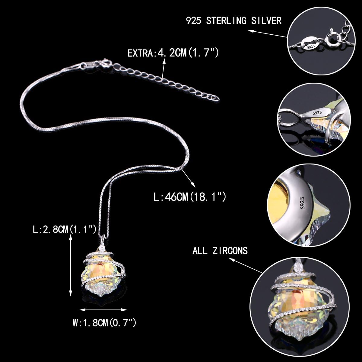 EVER FAITH 925 Sterling Silver CZ Baroque Pendant Adjustable Necklace - Image 4