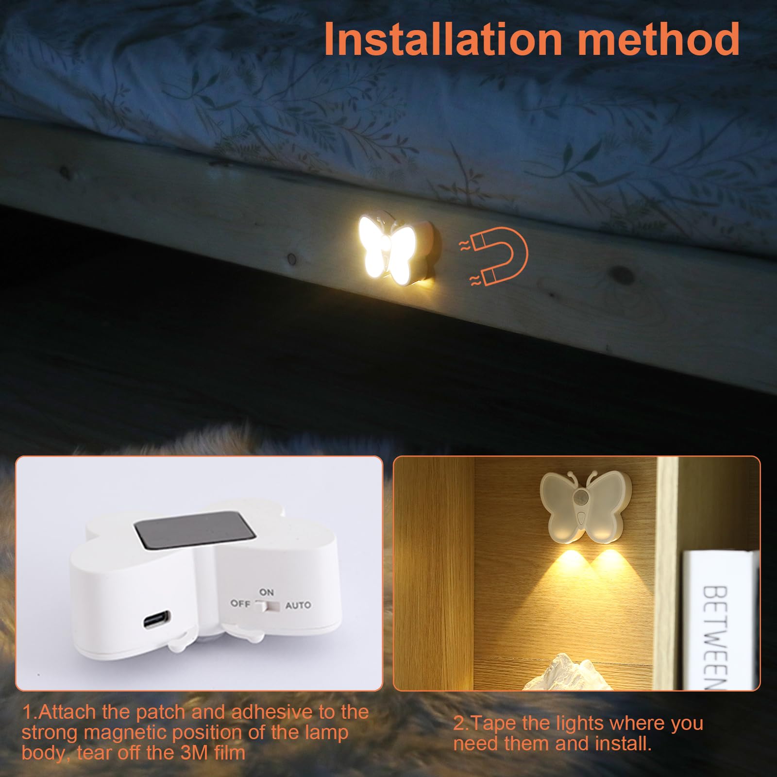 LED Nachtlicht mit Bewegungsmelder,USB Wiederaufladbar Nachtlampe mit 3 Farbmodi,Nachtlicht Dimmbar für Flur, Treppe, Toilette, Bad, Kinderzimmer (4)