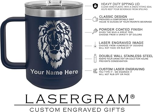 Vista 120 de LaserGram 15oz Vacuum Insulated Coffee Mug, Ankh, Personalized Engraving Included (Orange)