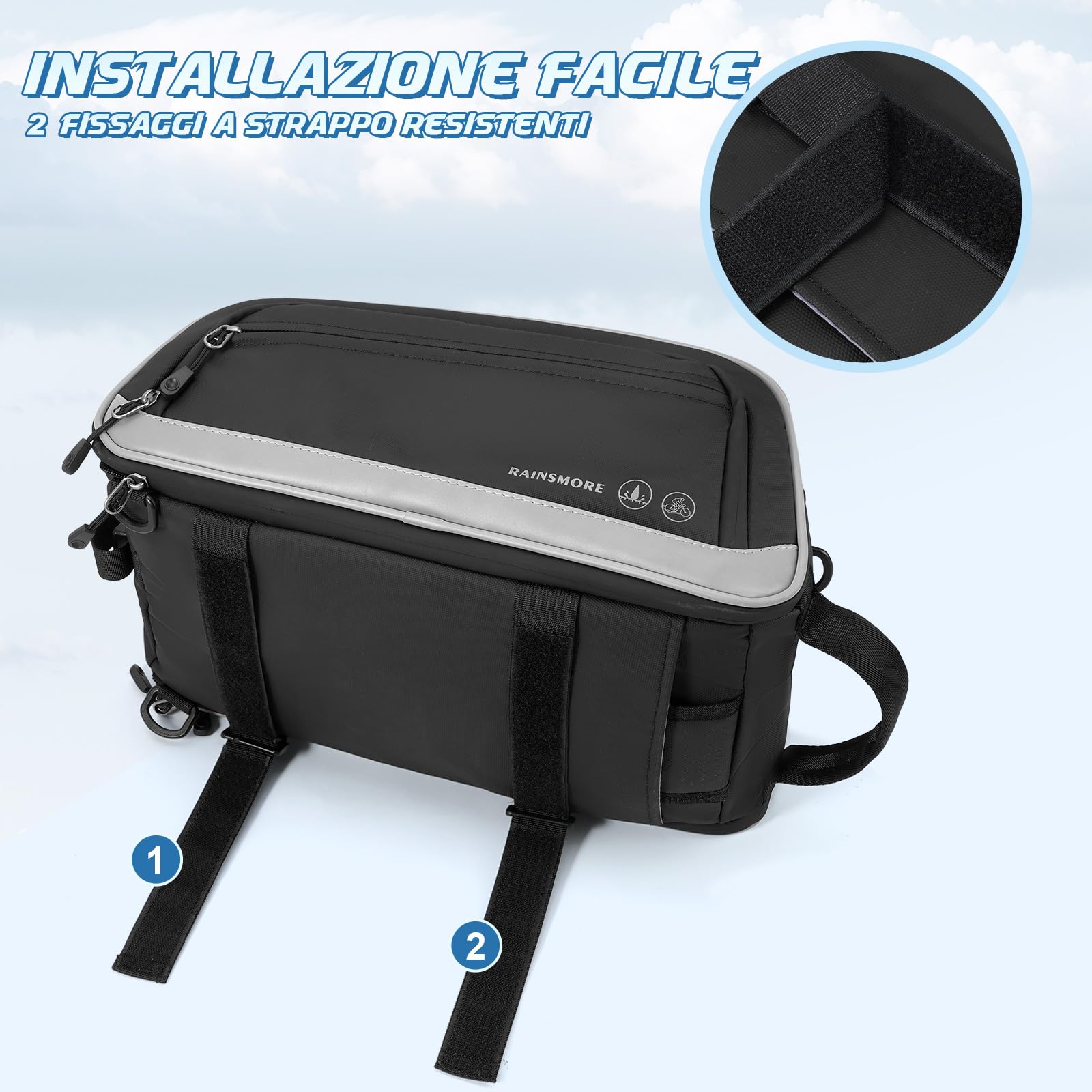 RAINSMORE Borsa Bici Posteriore 15L-23L Espandibile, Borsa Portapacchi Bici Impermeabile e Riflettente con Copertura Antipioggia e Tracolla, Bici per MTB, E-Bike e City Bike Nero
