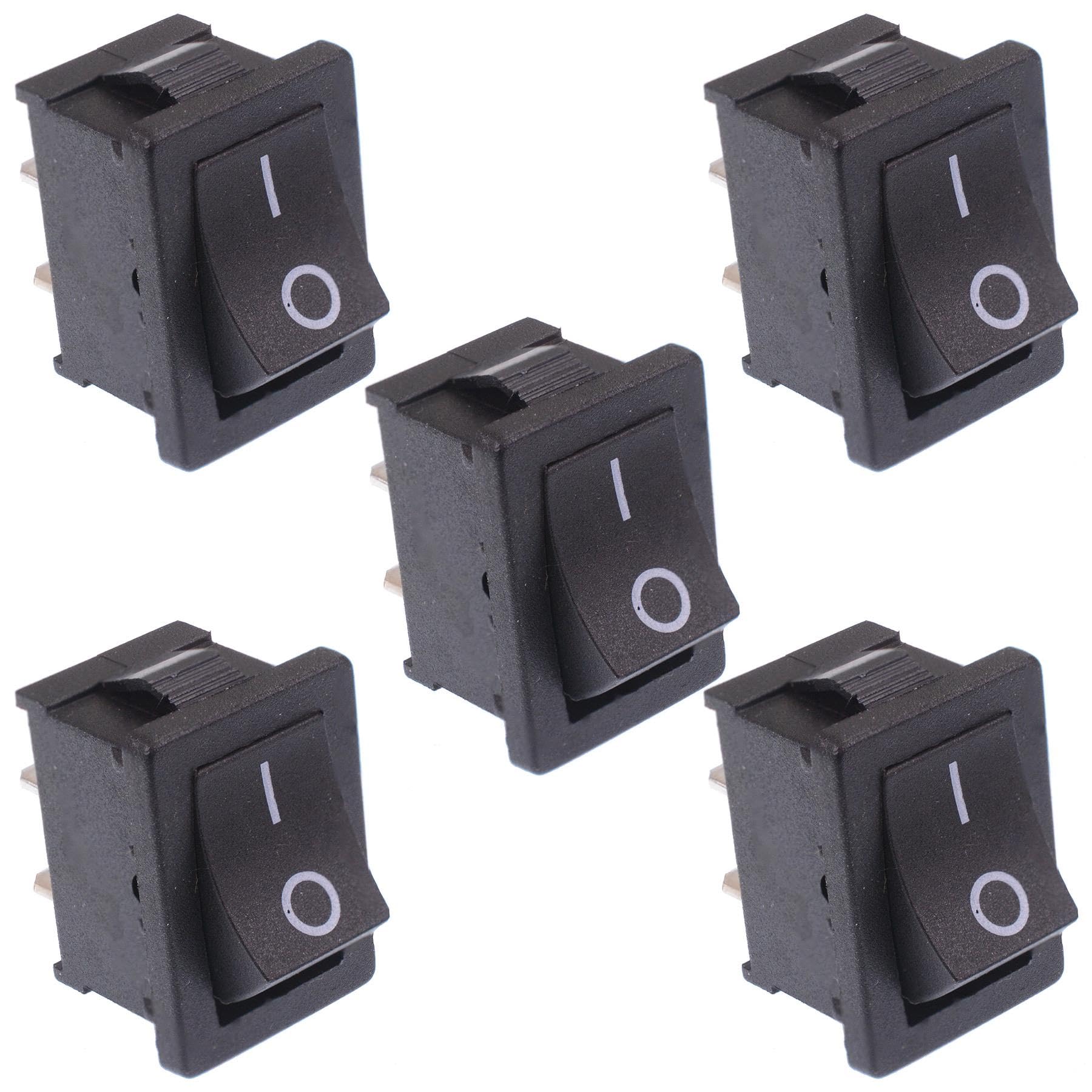 5 x On/Off Black Rectangle Rocker Switch SPST