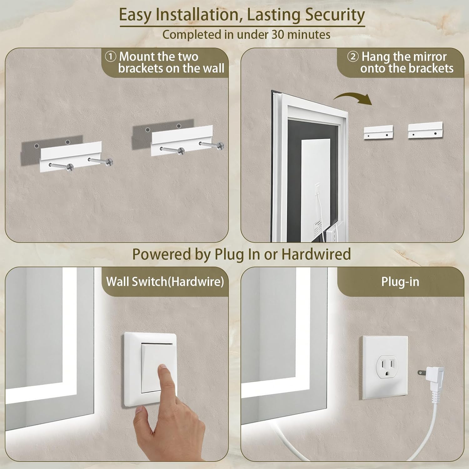36X36 Large LED Bathroom Mirror with Lights, Anti-Fog, Dimmable Brightness, Backlit + Front Lit, 3 Colors, Lighted Bathroom Vanity Mirror for Wall, Memory Function, Shatterproof Tempered Glass