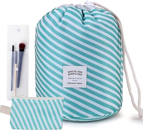 INVODA Bolsa de cosméticos de viaje para mujer, organizador de maquillaje con cordón, portátil, multifuncional, impermeable, bolsa de barril de
