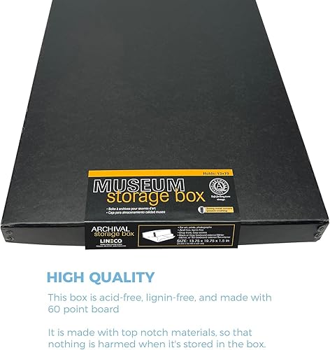 Miniatura 4 de Lineco Black 13x19 Museum Storage Box Removable Lid and Drop Front Design 13.5" x 19.5" x 1.5". Archival with Metal Edge. Preserve Longevity,