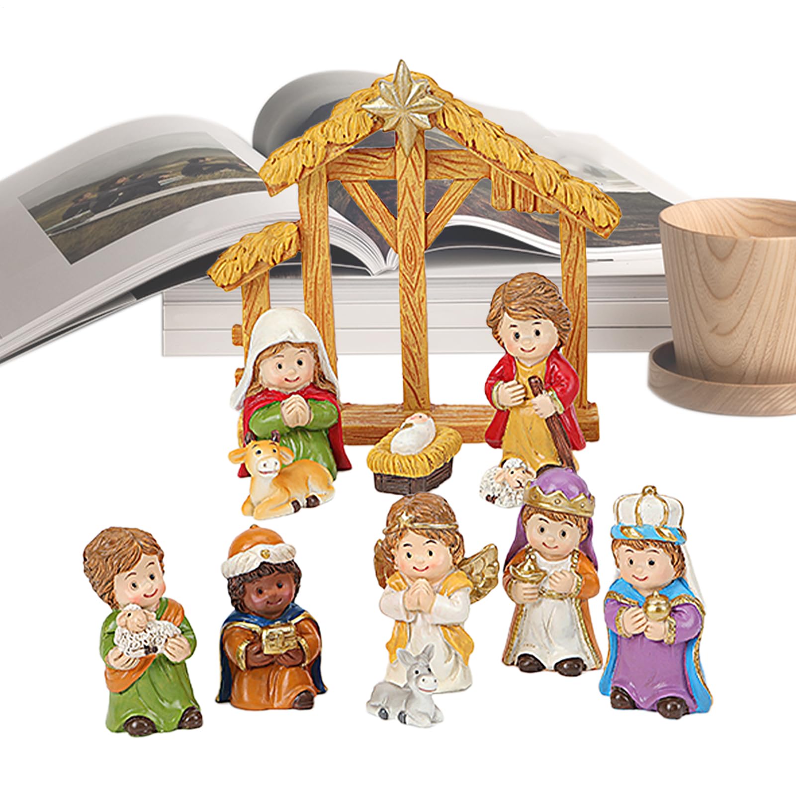 Crèche miniature pour Noël : ensemble de 12 figurines de table à collectionner