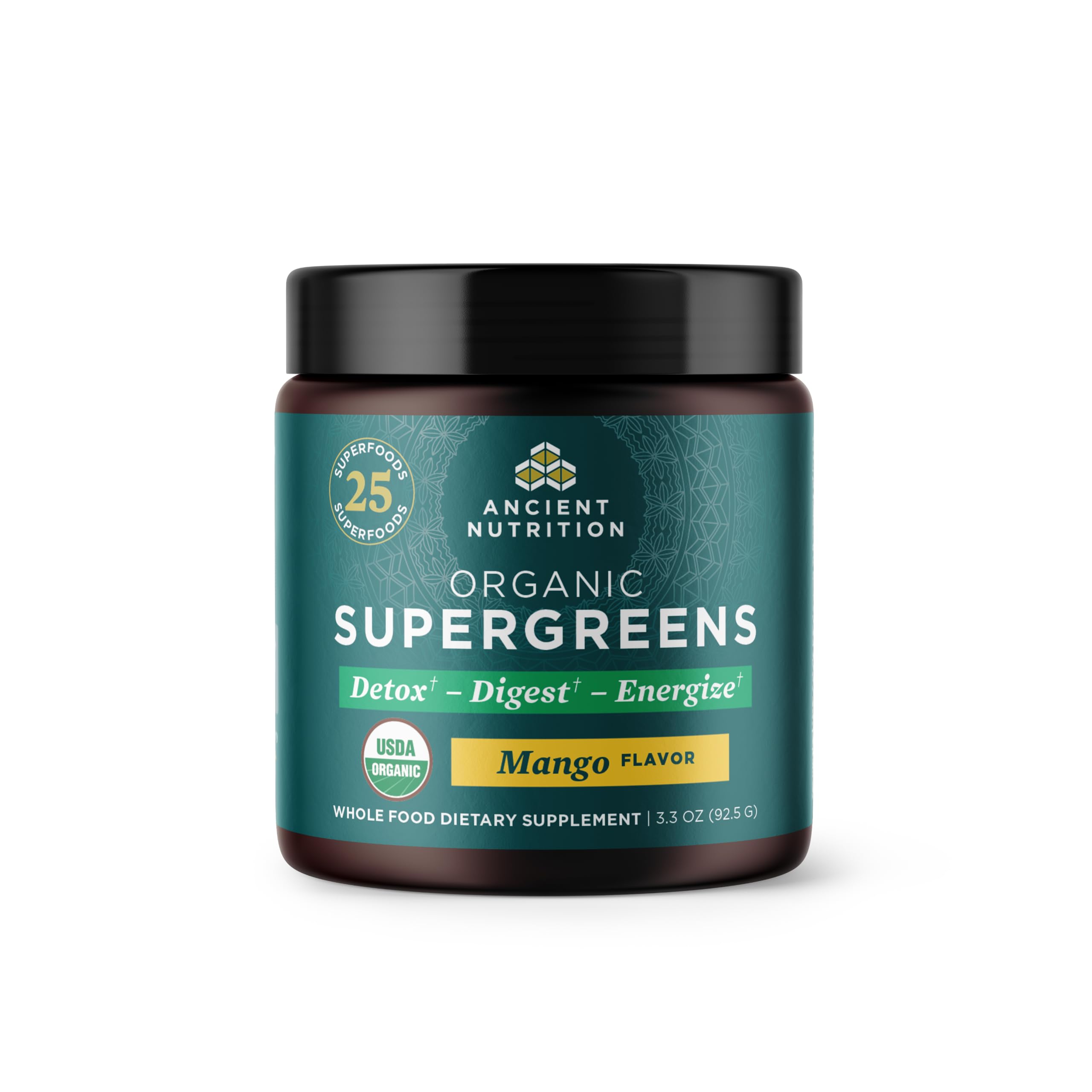Ancient Nutrition Organic Super Greens Powder, Probiotics, Mango Mango 3.3 Ounce