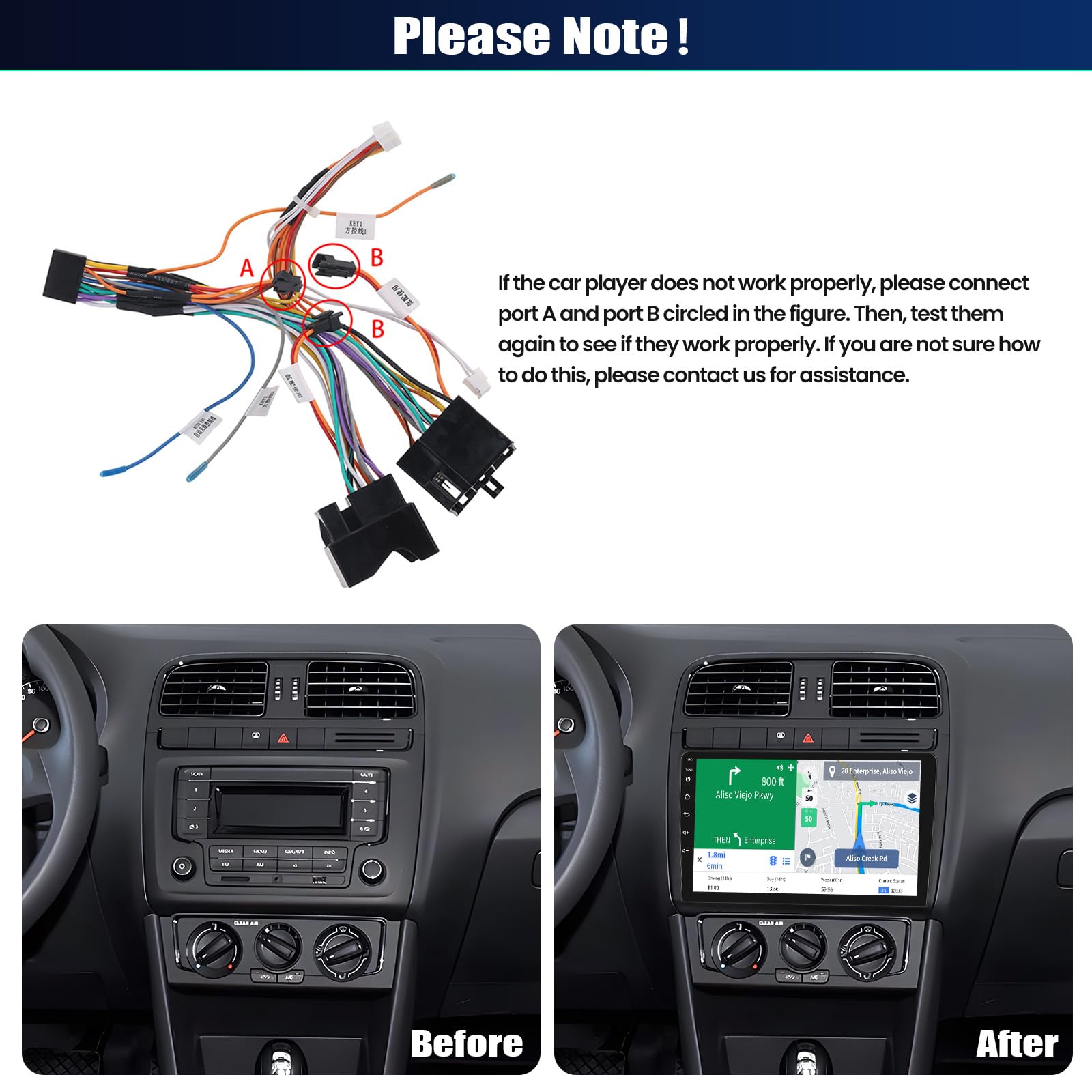 Android 15, 2G+64G CAMECHO Autoradio 2 Din per VW Polo 6R 6C 9N 2008-2016 Carplay Android Auto, Touch Schermo da 9-Pollici con GPS WiFi EQ Bluetooth FM/RDS SWC + Telecamera posteriore + Microfono