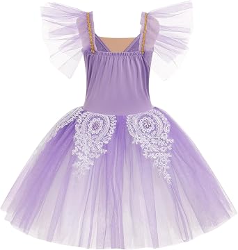 AFAVOM Halloween Ballerina Swan Lake Costume for Girls Sequin Embroidery Camisole Ballet Dance Leotard Dress for Performance