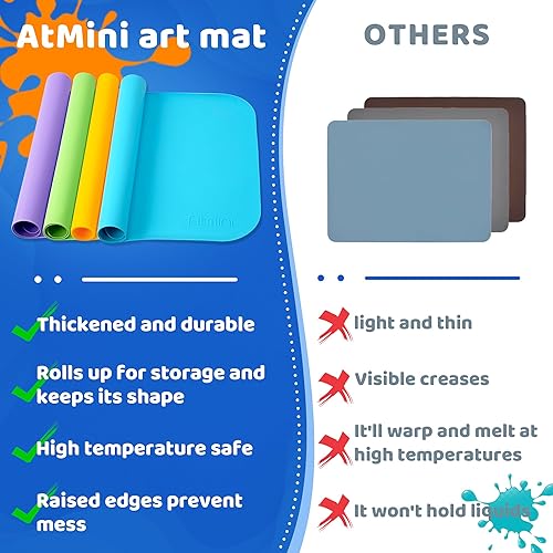 Miniatura 7 de Alfombrillas de silicona para niños, tapete de silicona para manualidades con labio para mantener limpio, 24 x 16 pulgadas (azul)