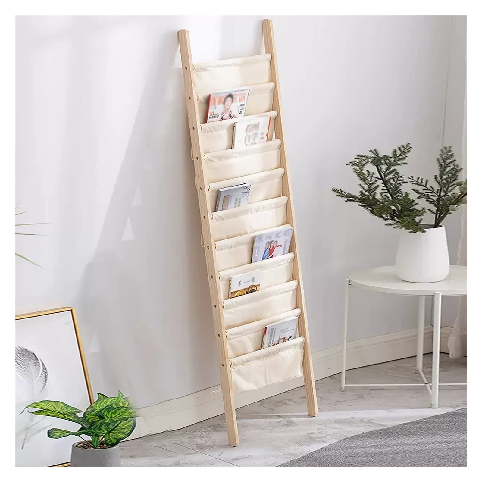 Porte-revues mural ultra fin en bois pour journaux et brochures avec 10 compartiments en lin – Porte-documents pour espaces étroits parfait pour la maison et le bureau