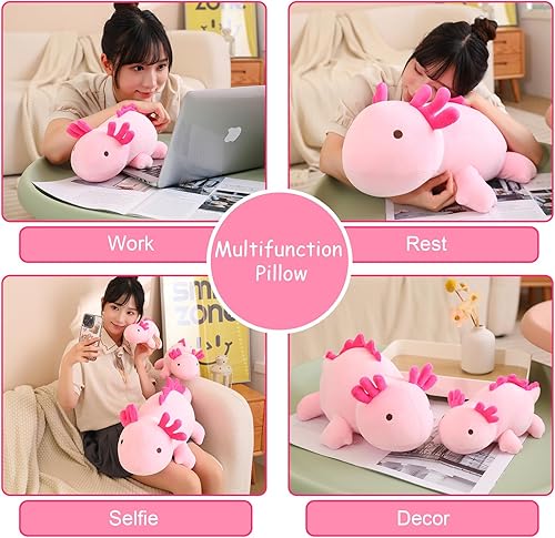 Miniatura 4 de SQEQE Juguete de peluche de ajolote con peso, animales de peluche de ajolote rosa, bonita almohada de felpa de ajolote rosa, bonitos animales de