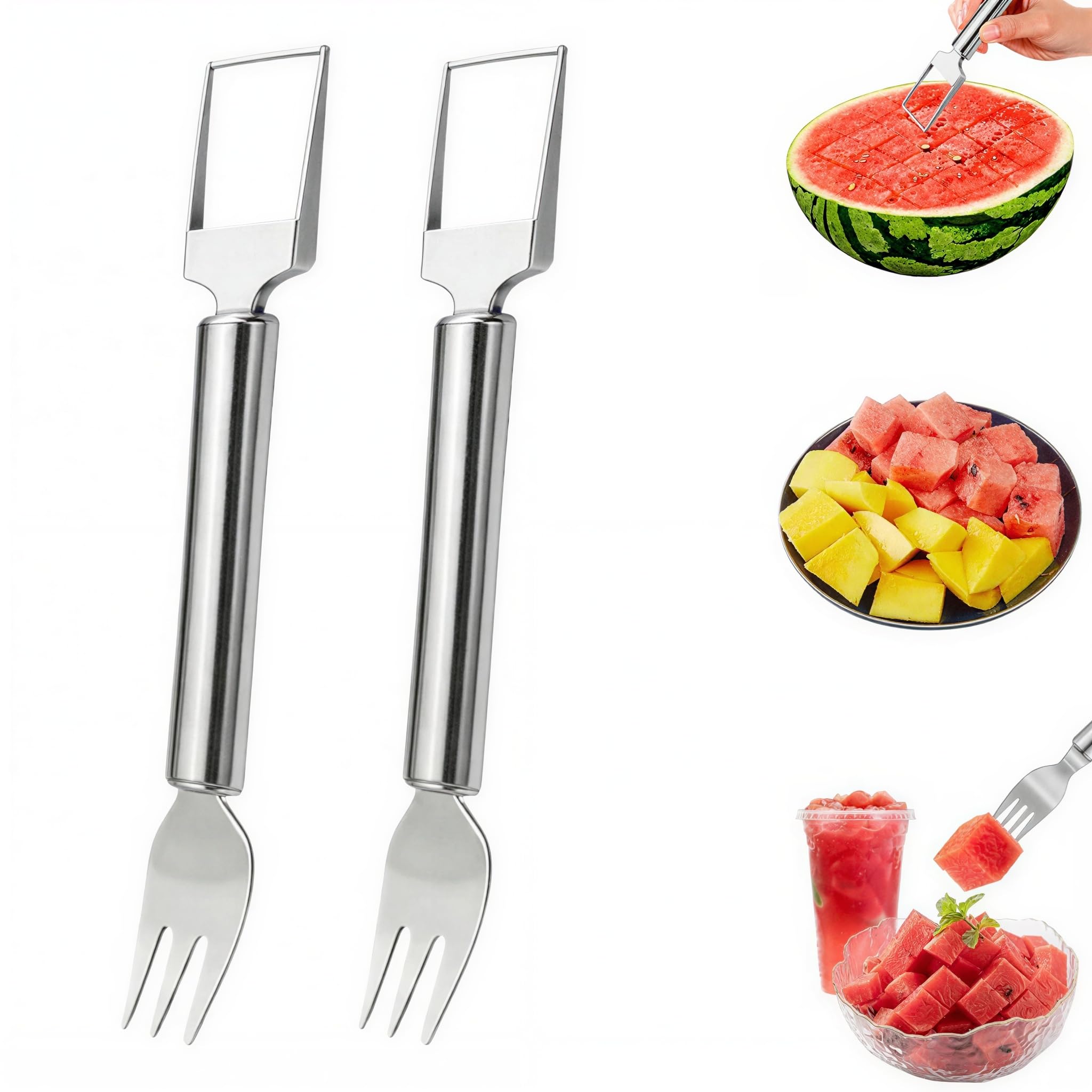2-in-1 Stainless Steel Watermelon Slicer Cutter with Fruit Fork (2)