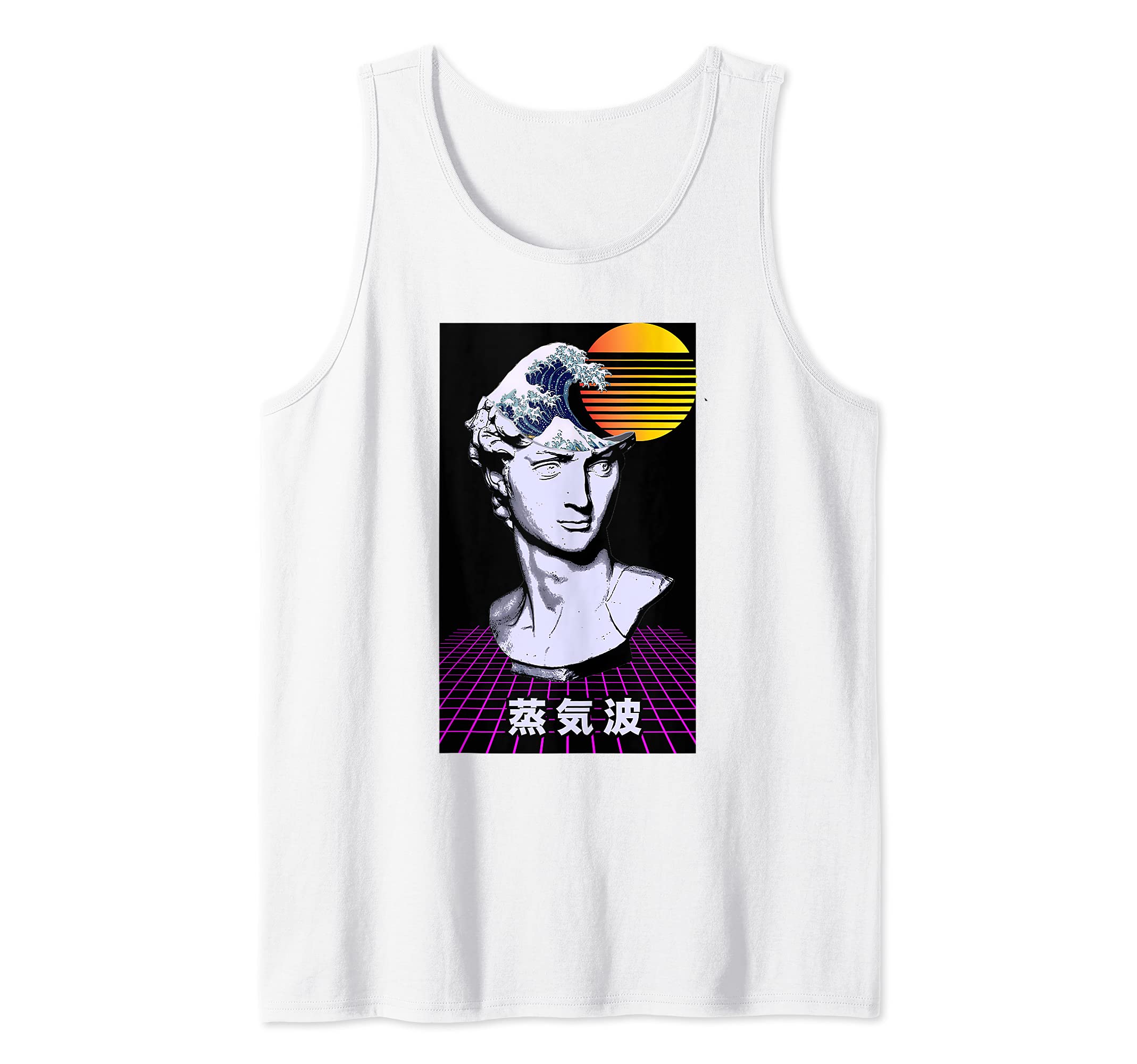 Vaporwave Statue David with a Wave on his head & 80s Sunset Tank Top