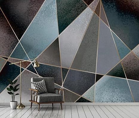 Amazon 壁紙3d幾何学的なラインカラーブロックレトロモダンシンプルな背景壁カスタム壁紙 3d 350x245cm 壁紙