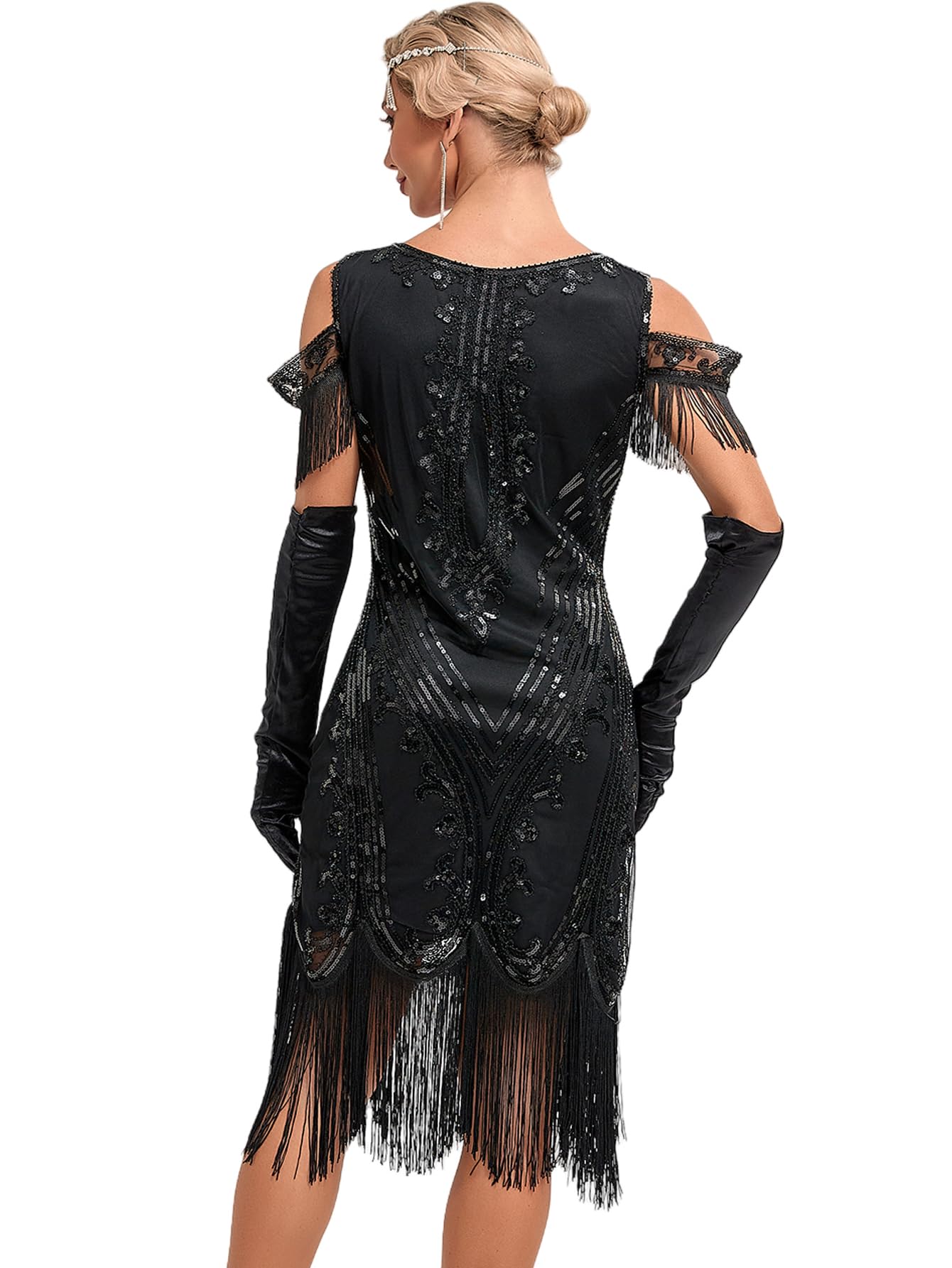 Viloree Femme Flapper 1920s Robe Soirée Longue Paillette Perlée Gatsby Robe Élégante