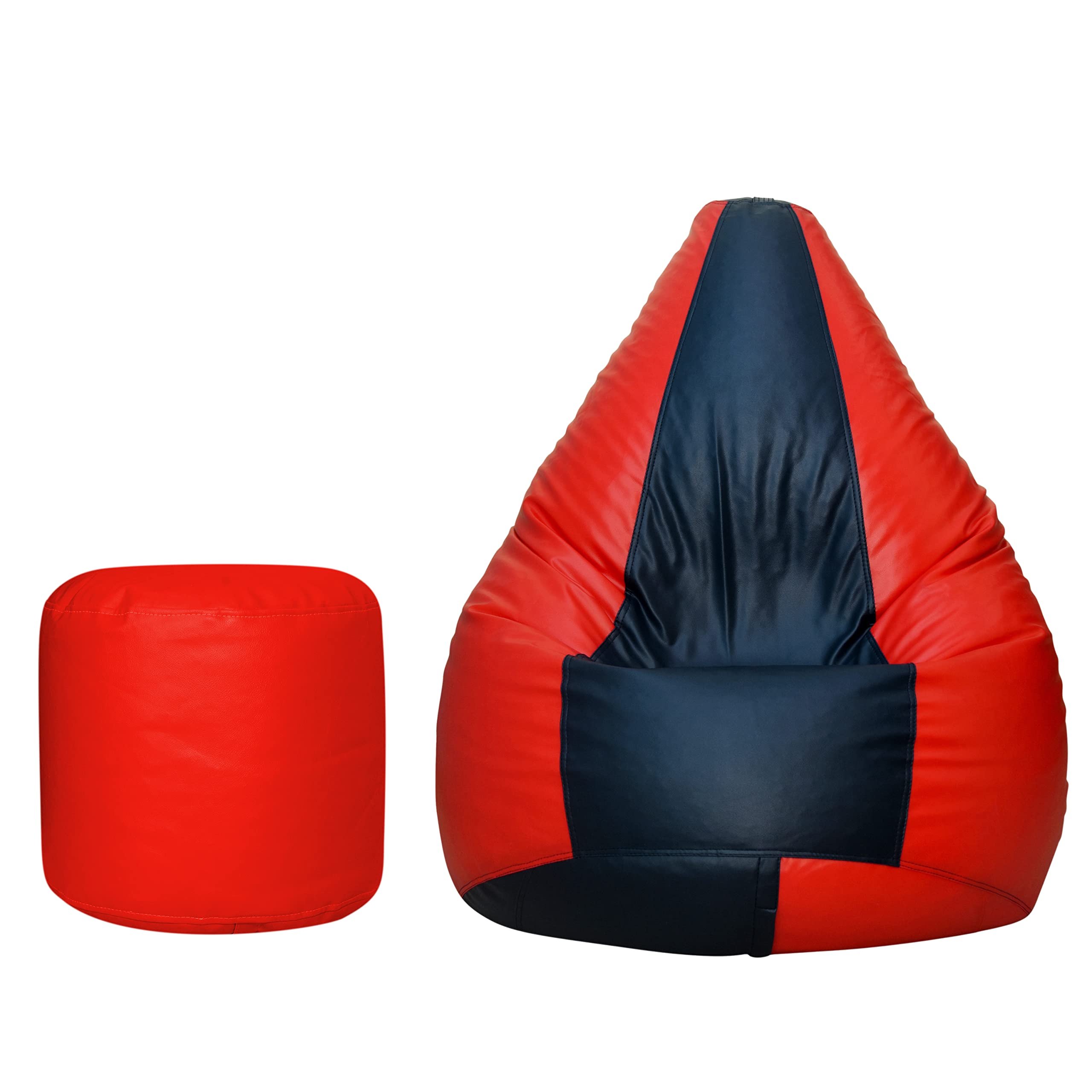INSTER Bean Bag Without Beans with Relaxing Stool (Faux Leather)(NB&Red)(XXL)