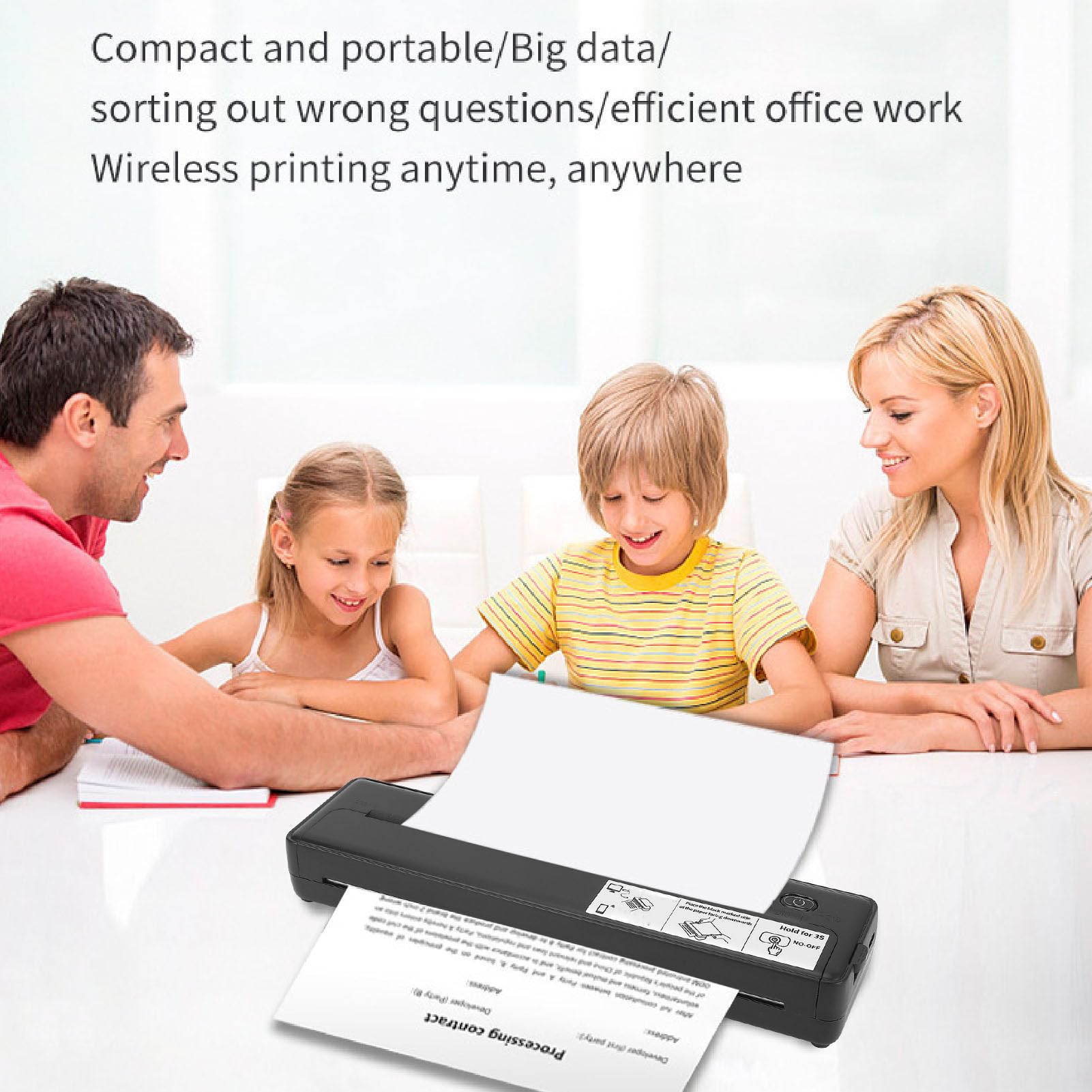 Impresora Portátil Impresora de Viaje Inalámbrica Térmica Bluetooth sin Tinta 203DPI A4 Carta de EE. UU. 210 Mm 218 Mm Batería Recargable USB con Bluetooth y (Black)