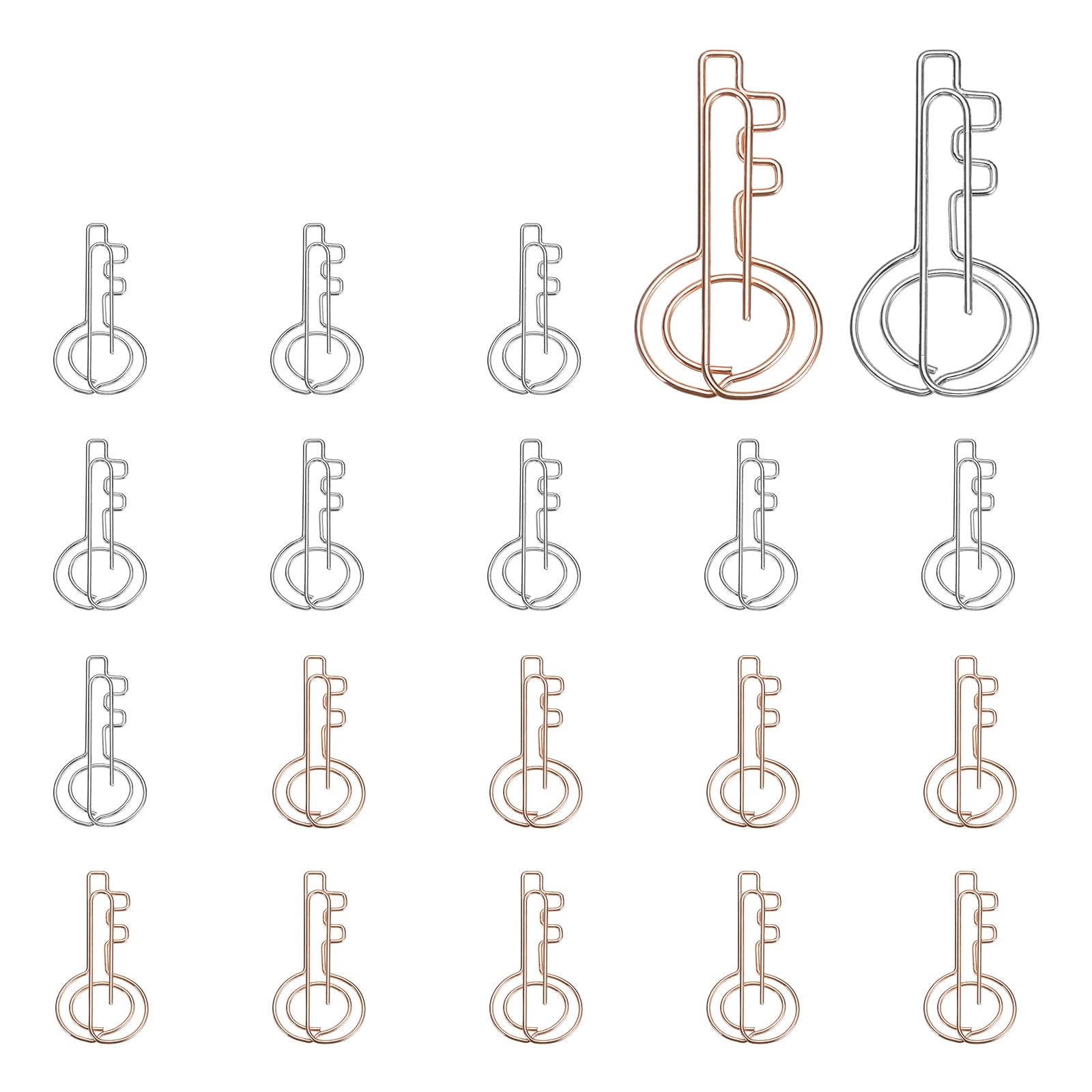 PATIKIL 20 Pcs Key Shape Paper Clip, 4x2 cm Small Key Paper Clip Cute Metal Planner Bookmarks Decorative Clamps Holders for Document Office Home, Rose Gold, Silver
