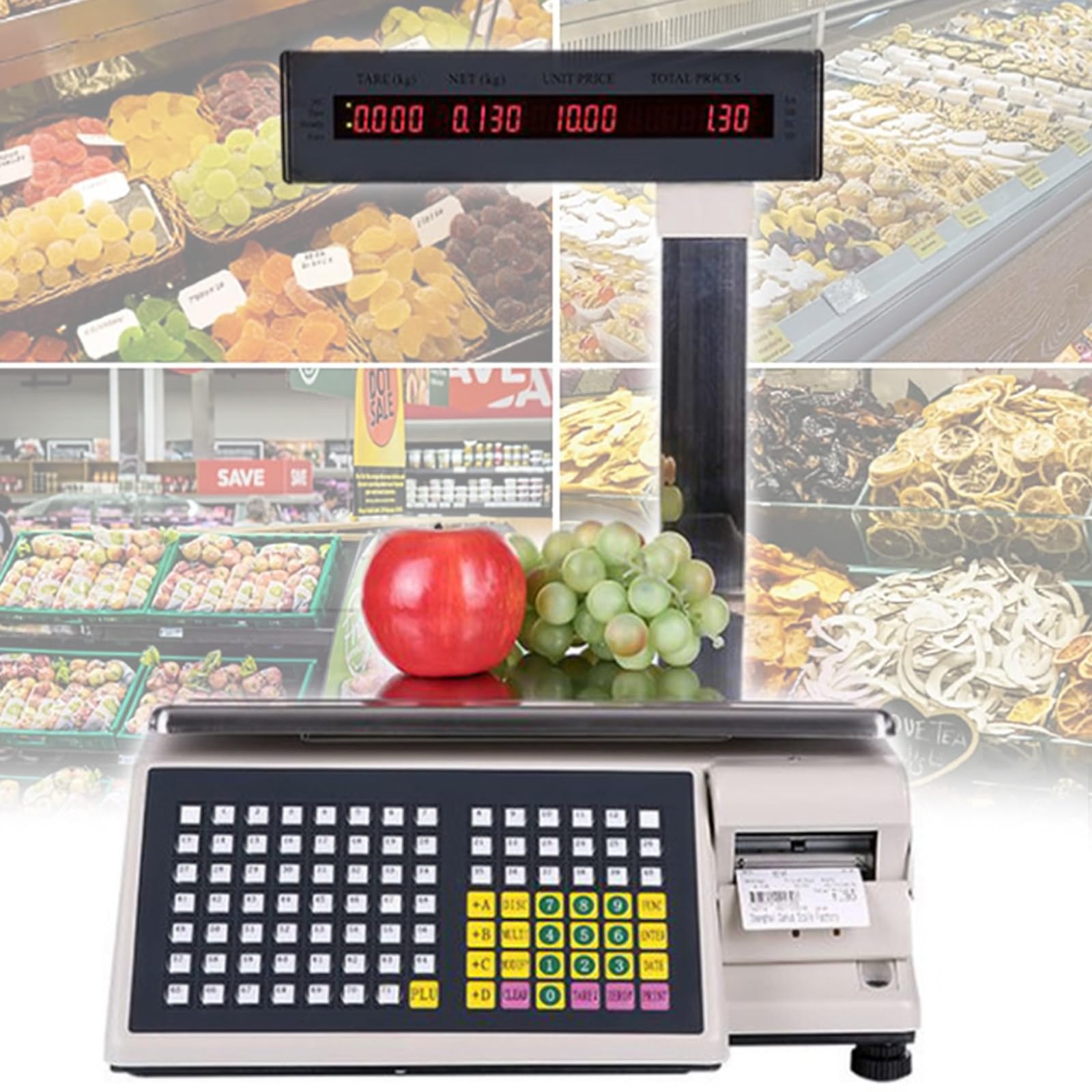 MYUYEE Commercial Weight Calculator Scales,Double Sided Display,Digital Weighing Scales,Lectronics Thermal Printer,For Supermarket/Retail Store/Warehouse Weighing,30Kg