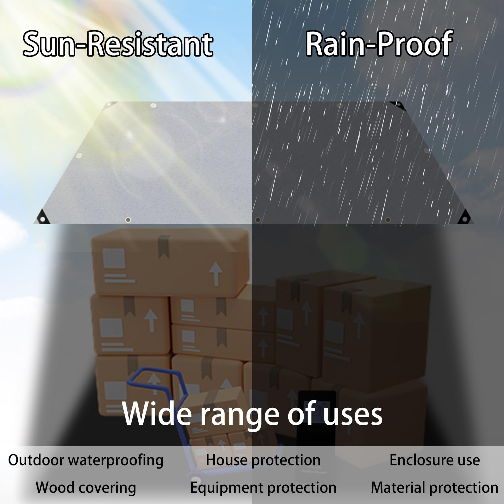 Bâche de Protection Multi-usages,2x20m 400g/m² Bois PVC bâche imperméable avec œillets Couverture de Haute densité, Résistante aux Intempéries et aux Déchirures,Grey