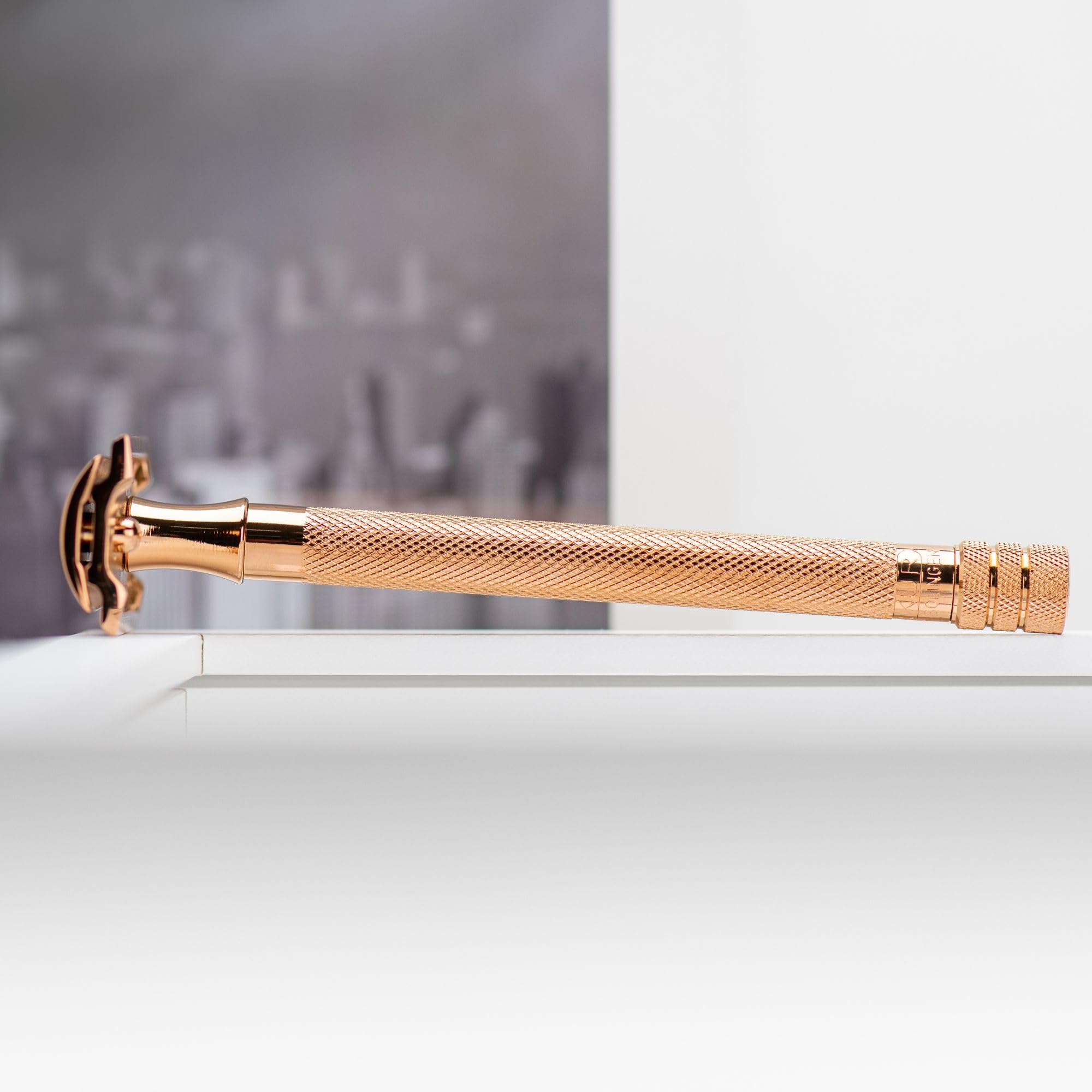 MERKUR 24G Rasierhobel für Damen mit 10 Premium Rasierklingen | extra langer Griff | Dreiteiliger Rasierer | gerader Schnitt | Roségold | Made in Germany