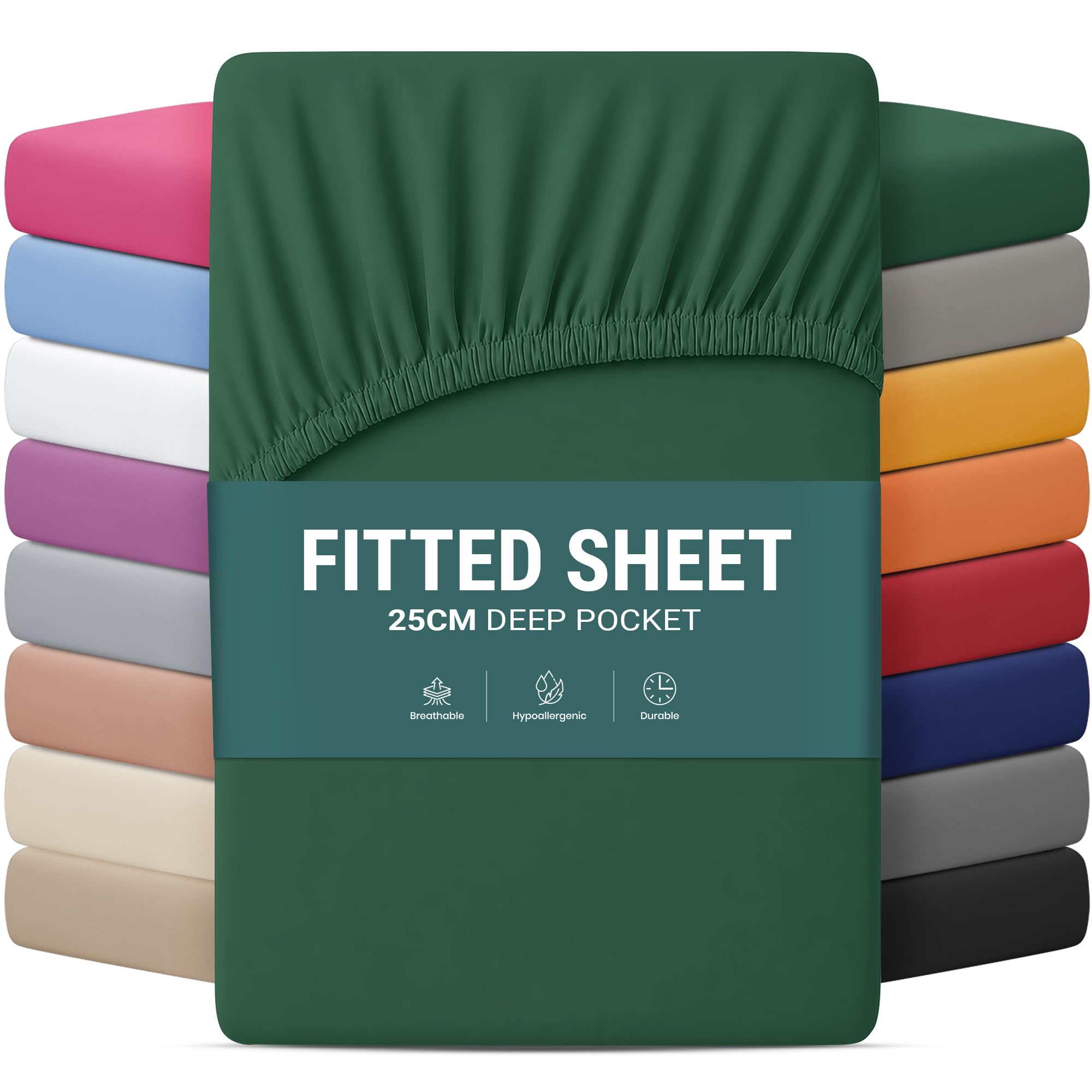 Yorkshire Bedding Emerald King Size Fitted Sheets 25 Cm Deep Bed Sheets With Elastic Corners Soft Brushed Microfiber Fabric Breathable Shrinkage & Fade-Resistant Bedsheets