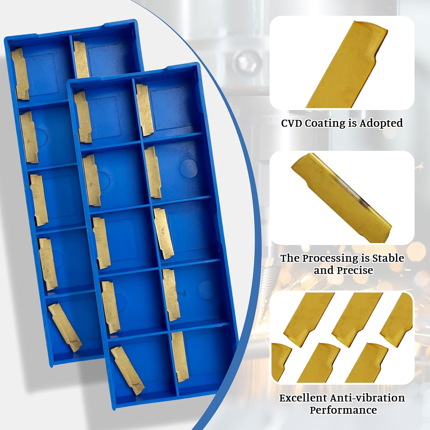 20Pcs MGMN150-G (1.5mm) Grooving Cut-Off Carbide Inserts, CNC Grooving Turning Inserts Cutters for MGEHR/MGIVR, Cut-Off Lathe Grooving Tool Holder with CVD Yellow Coating