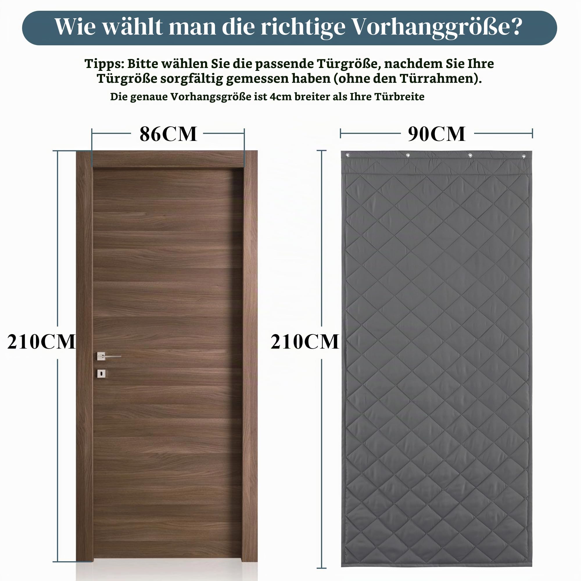 PONY DANCE Türvorhang Kälteschutz 90x210 cm Dicker Türgardine Grau | 1 Stück, mit 220g/㎡ Baumwollfüllung, Winddicht, Blickdicht, Wärmeschutzvorhang, Schwer, Seitlich Öffnung, Schallschutz