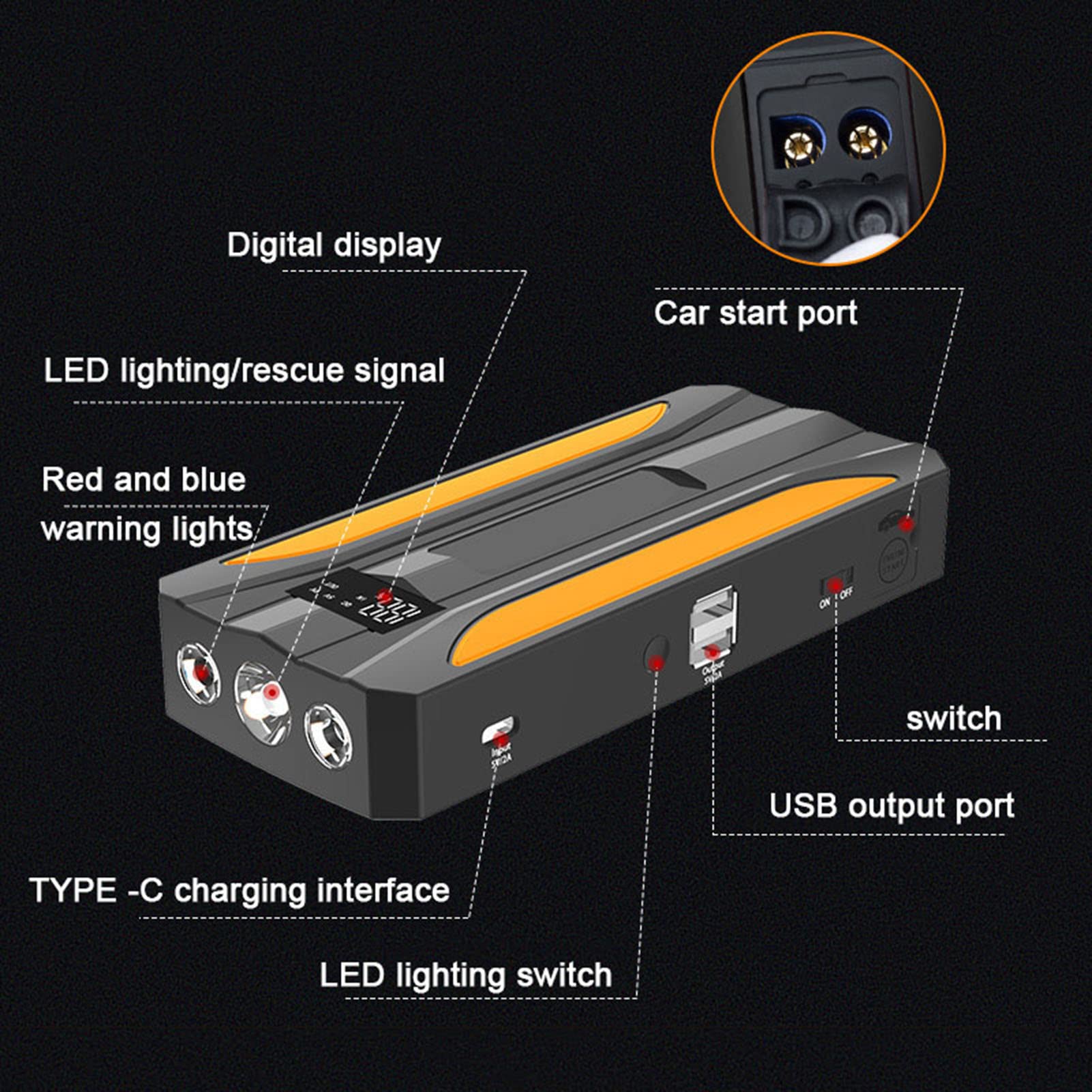 FAXIOAWA Avviatore di Emergenza per Auto 2 in 1 16800mAh Compressore d'Aria Power Bank 12V Booster Automatico per Veicoli e Strumenti di Fuga per Veicoli Camion SUV