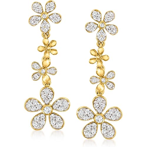 Ross-Simons 0.50 ct. t.w. Diamond Daisy Drop Earrings in 18kt Gold Over Sterling