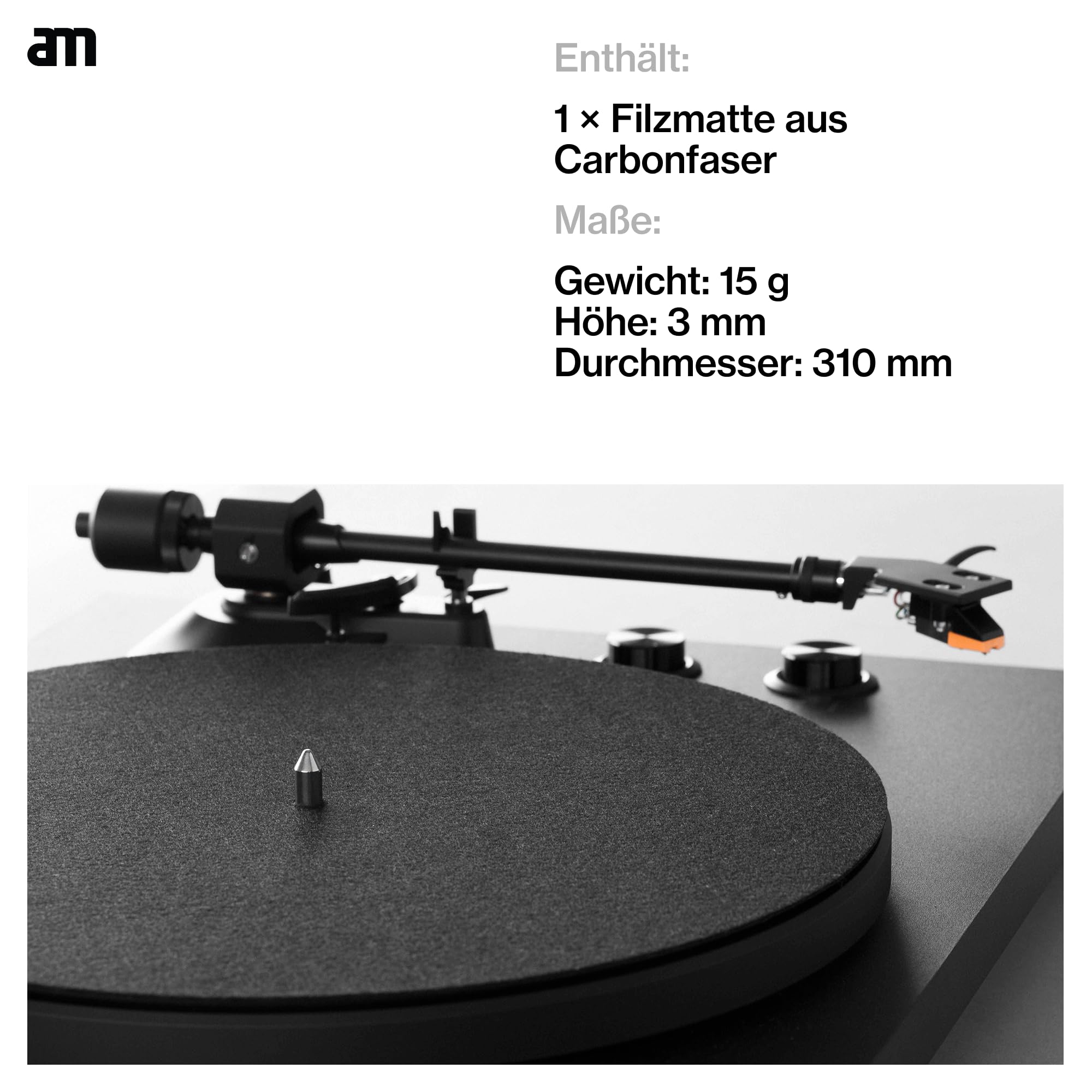Premium Antistatische Plattenspielermatte - Anti-Static Record Mat aus Carbonfaserfilz für Turntable und LP Vinyl Schallplatten