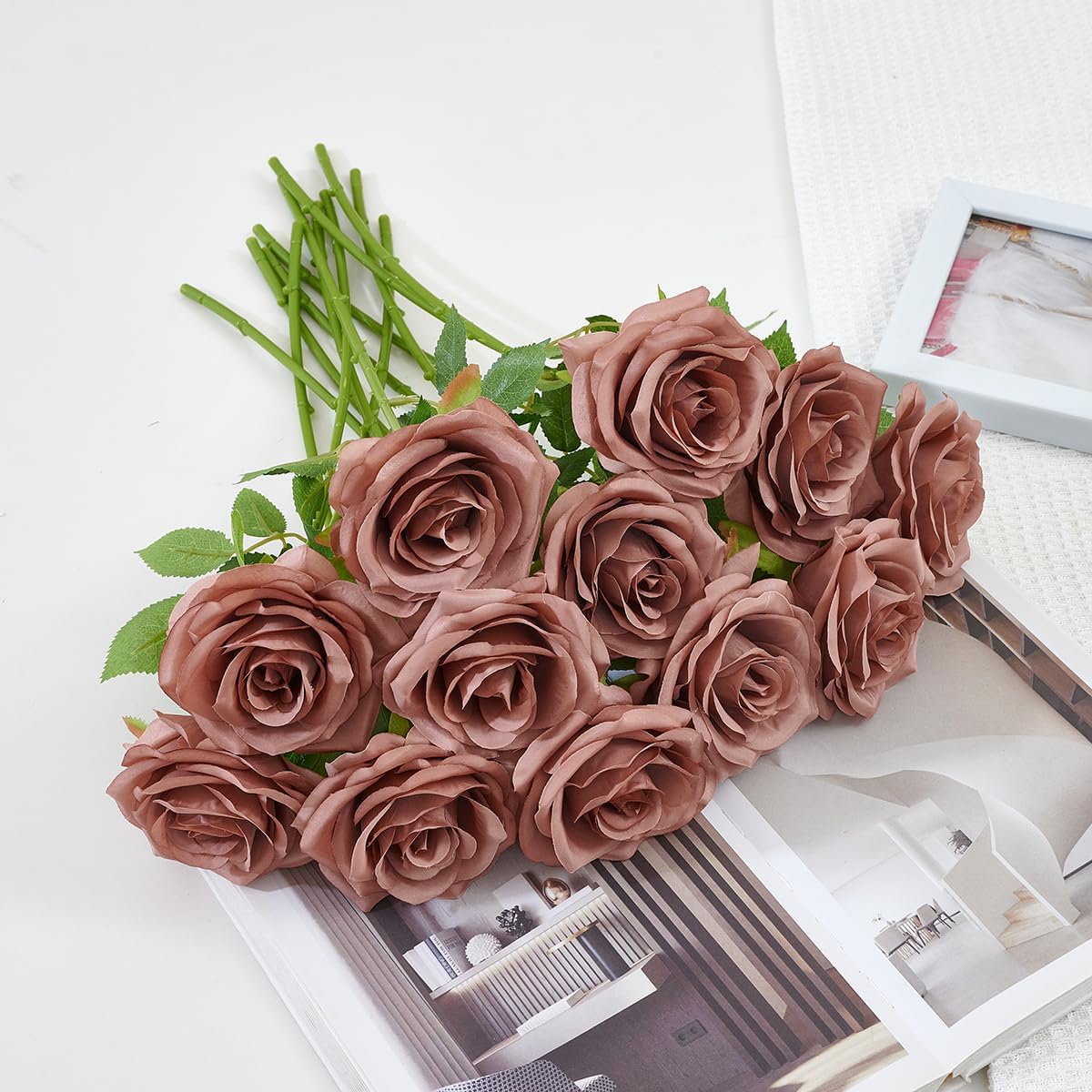 50pcs Dusty Roses Artificial Flowers Bulk,Fake Roses Silk Flower with Stems Realistic Flowers for Wedding Centerpiece Home Party Decor