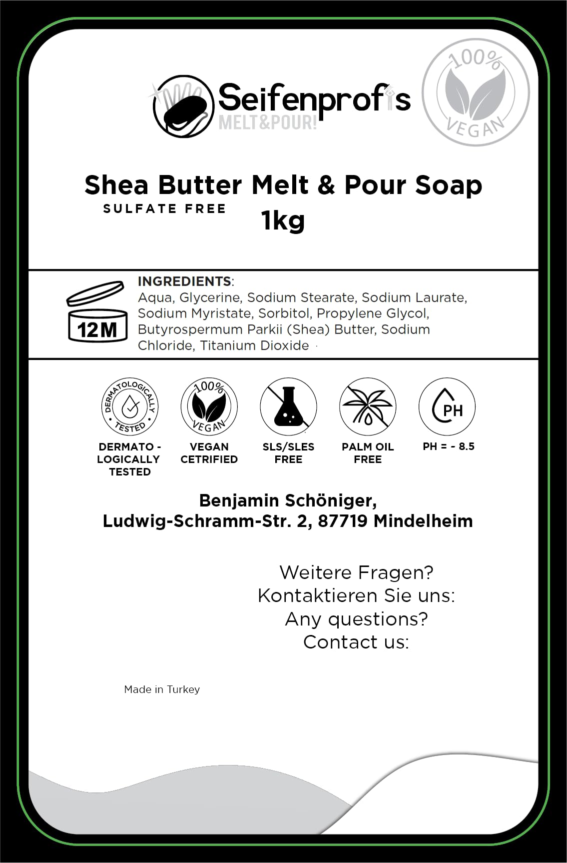 Seifenprofis - Burro di karitè - 1kg, senza SLS + SLES, sapone alla glicerina, sapone grezzo, base per sapone per colata di sapone, 100% vegano
