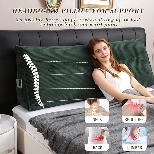 Miniatura 5 de Almohada de cuña para cabecero de cama individual, soporte para cabecera de dormitorio individual, para leer sentado, relajante, funda de pana