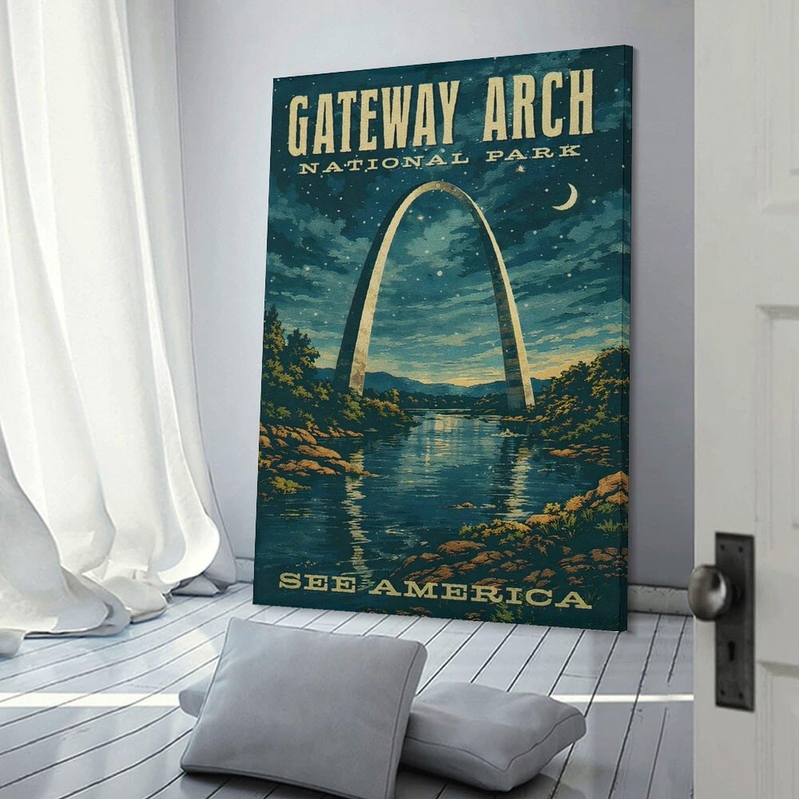 Junmoney Gateway Arch National Park Vintage Canvas Art Print, 08x12inch(20x30cm), for Restful Interiors, Bedrooms Or Small Rooms, A Warm Accent for Relaxed Interiors