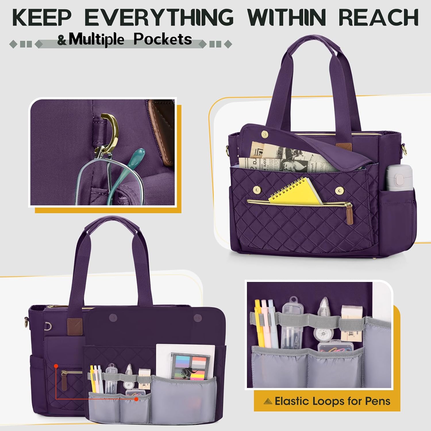 RAINSMORE Teacher Tote Bag 15.6 inch Laptop Bag for Women with Small Bag Work Bags Nurse Bag Professional Computer Briefcase