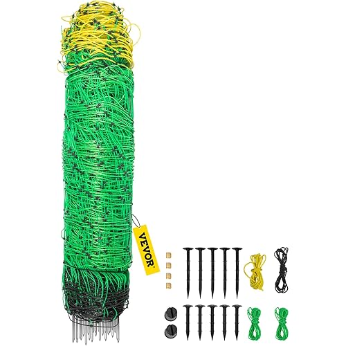 VEVOR Electric Fence Netting, 42"H x 164'L, PE Net Fencing with Posts and Double-Spiked Stakes, Utility Portable Mesh for Goats, Sheep, Lambs, Deer, Hogs, Dogs, for Farms, Backyards and Ranches