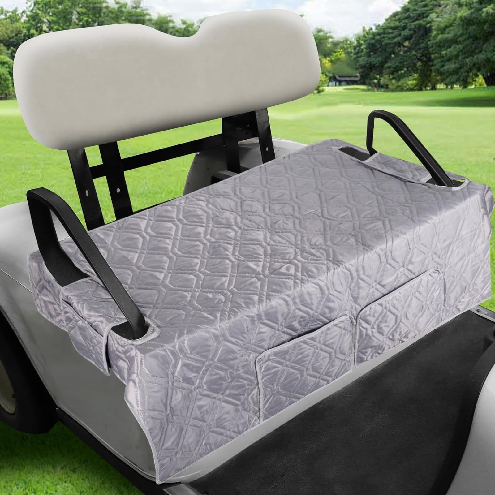 HJSSAA Golf Cart Seat Covers,Golf Cart Seat Towel Blanket,Universal Golf Cart Seat Towel Blanket with 3 Front Pockets & Nonskid Bottom, Golf Cart Accessories,Golf Gifts for Men