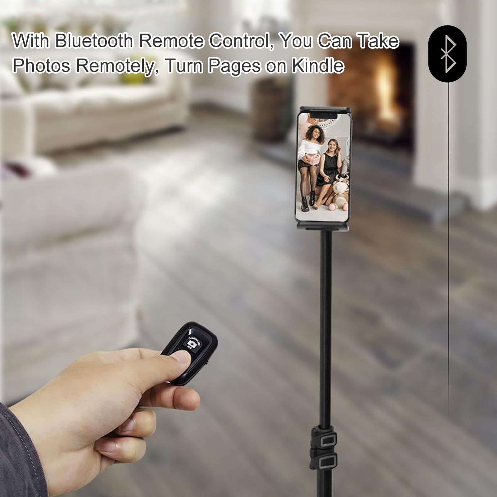 Trepied Tablette, Support Tablette sur Pied, Support Liseuse avec Tourne-Page à Distance, Porte Tablette Téléphone, Hauteur et Inclinaison Réglables