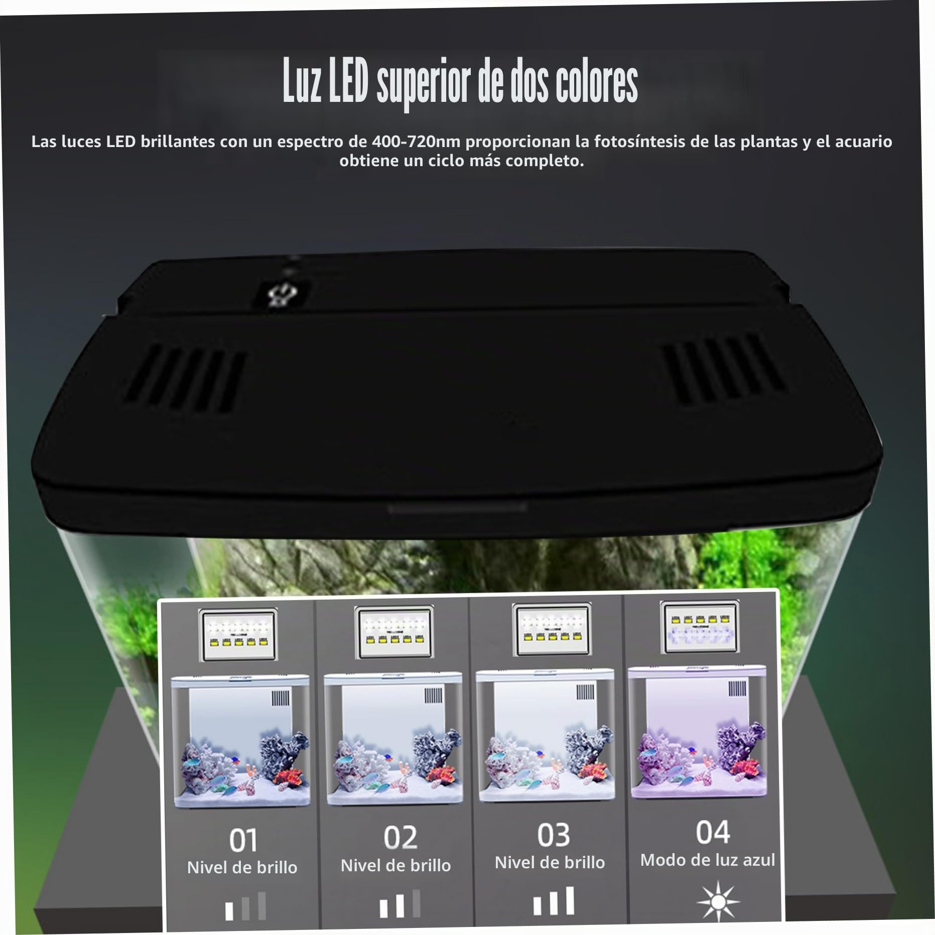 Acuarios de pescado Betta, tanque de pescado 1.3 galones Tanque de acuario de acuario pequeño con filtro de 3 capas y luz LED, tanque de escritorio de autolimpieza para camarones, peces de oro, negro